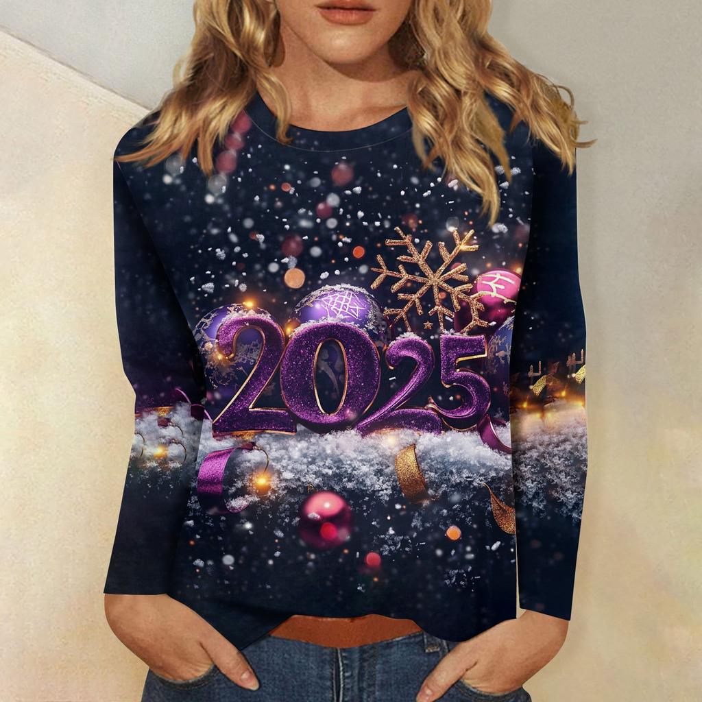 Women's Autumn And Winter Round Neck Long Sleeve T-Shirt Printed Top