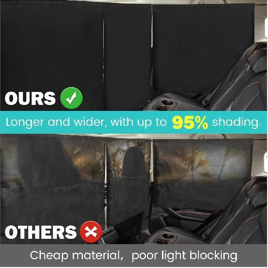 99% Light Blocking Car Curta, 1 Rear Seat Divider Curtain & 2 Rear Side Window Curta, Car Curta For Windows, Wide Sedan SUV Sunshade Covers Car