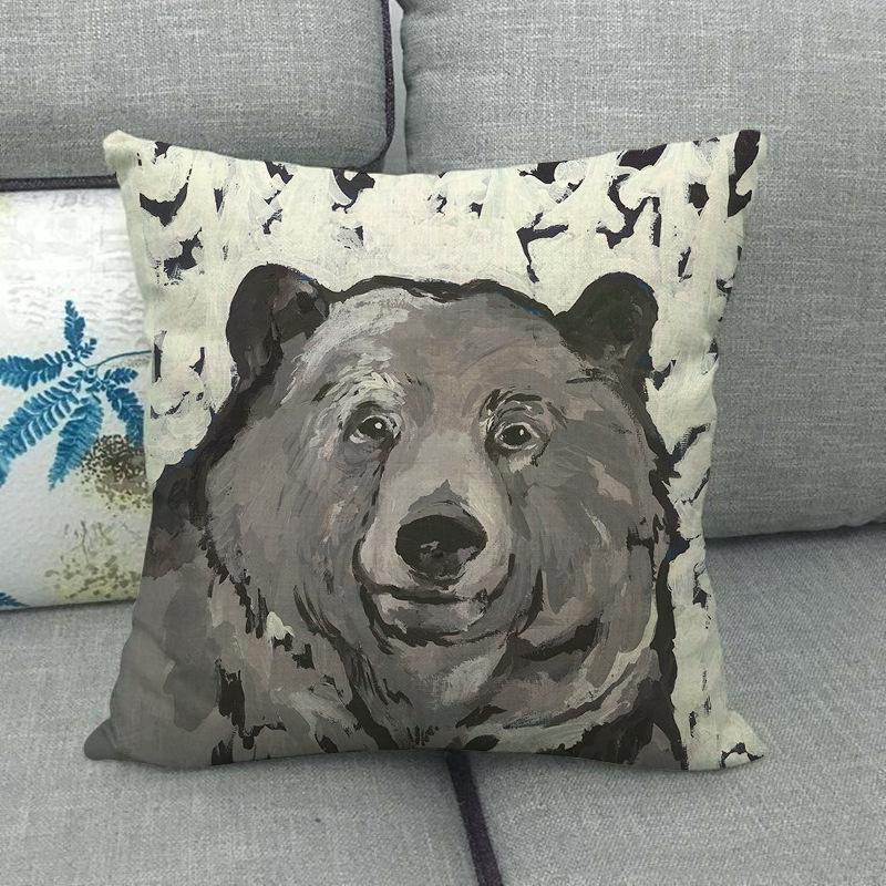 Bear Tiger Lion Fox Wolf Animal Patterns Digital Printing Short Plush Pillow Covers For Car Sofa Office Cushion Cover Home Goods