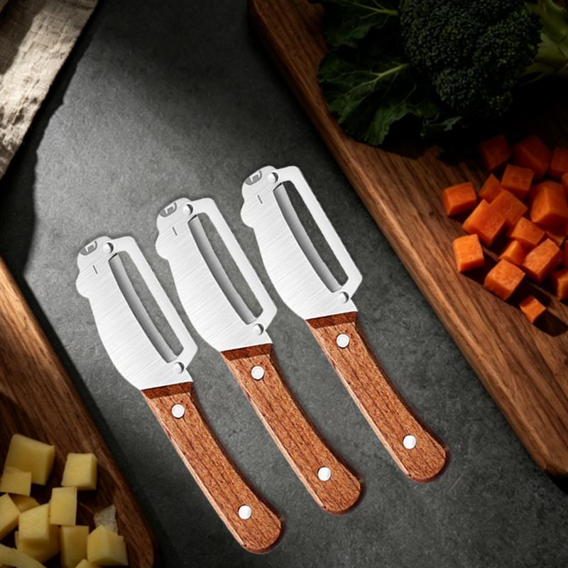 Kitchen Peeler Multifunctional Fruit Sugarcane Peeler Wooden Handle for Household Vegetables Fruit Pumpkins Scraping Tools