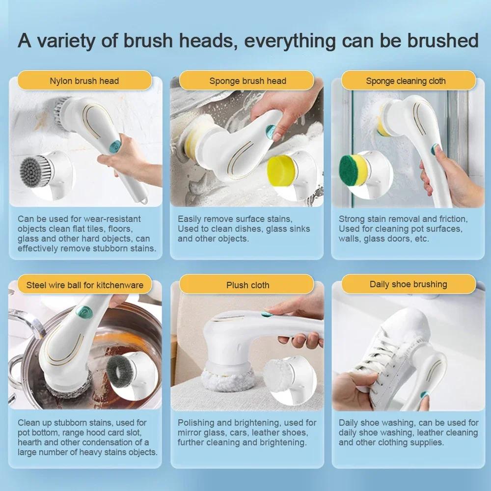 Handheld Electric Cleaning Brush Cordless Spin Scrubbe With 5 Replaceable Brush Heads USB Rechargeable 360°Power Scrubbe