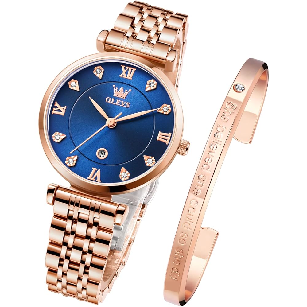 OLEVS Women s Quartz Watch Rose Gold Ultra-Thin Stainless Steel Bracelet 30M Waterproof