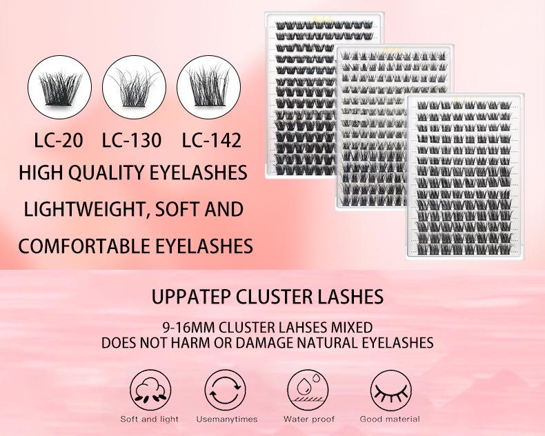 14-Row D Curl Dense False Eyelash Cluster Pack - Mixed Style, Hot Melt Grafted, In Stock
