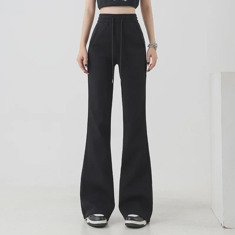 Women's High-Waisted Wide-Leg Flared Pants with Pockets - Autumn Slim Fit Casual Sweatpants