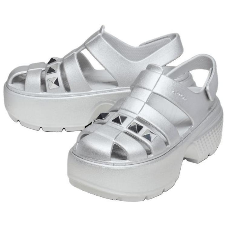 Crocs Stomp Comfortable Versatile Roman Sandals 5.9cm Women Sandals Silver 210409-040