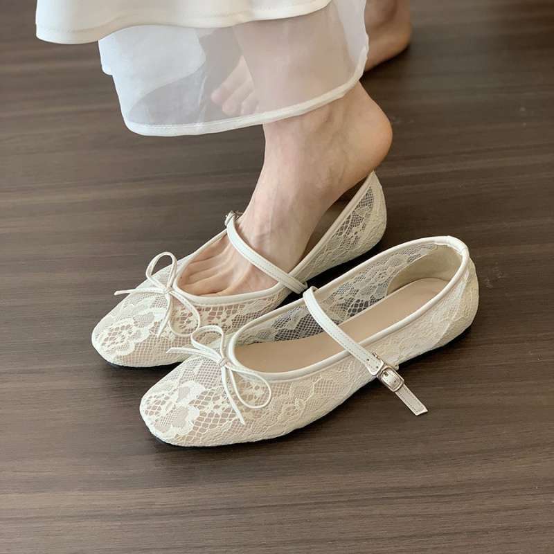 Flat bottom gentle bow fairy white mesh one word with ballet shoes female summer Mary Jane new single shoes