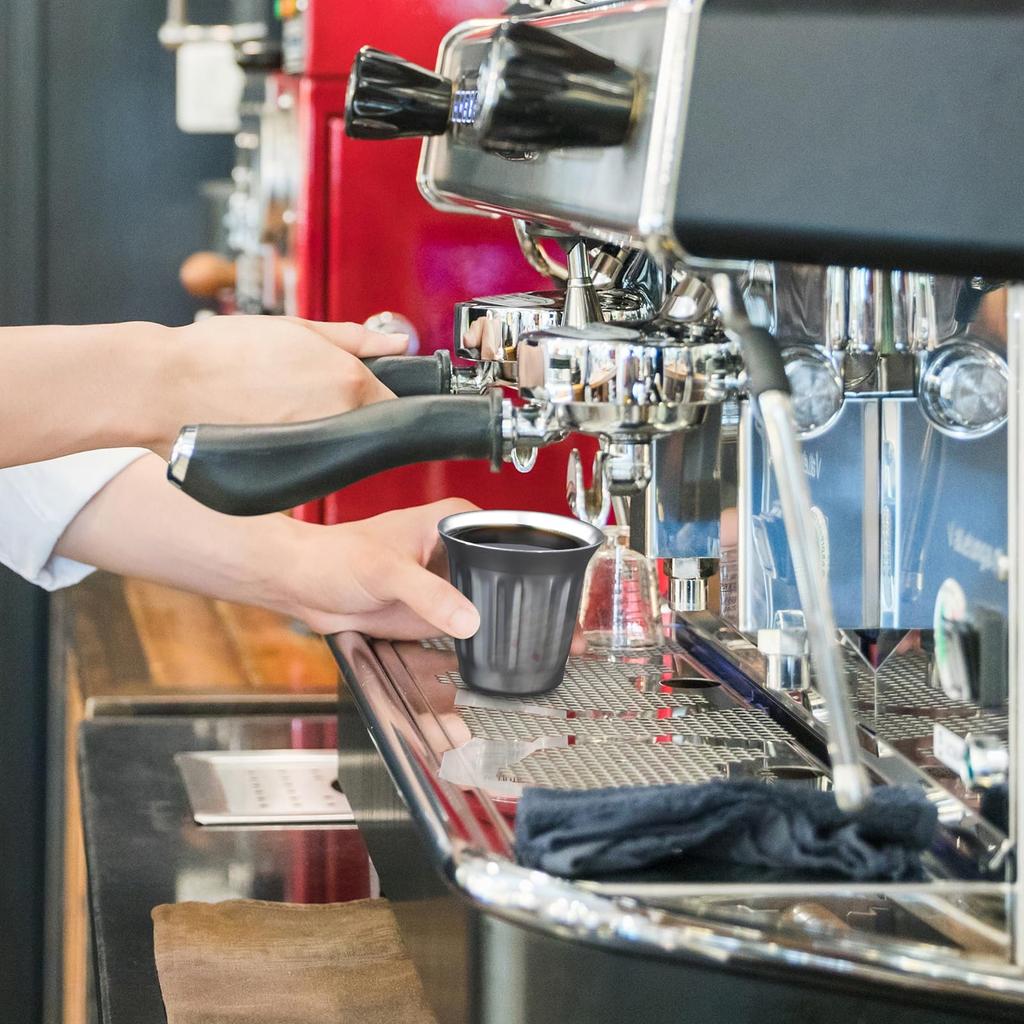 Easyworkz Espresso Stainless Double Wall Vertical Striped For Both Hot and Cold 150ml of Gunmetal Cup, Steel, Insulated, Design, Use, "Set 2"