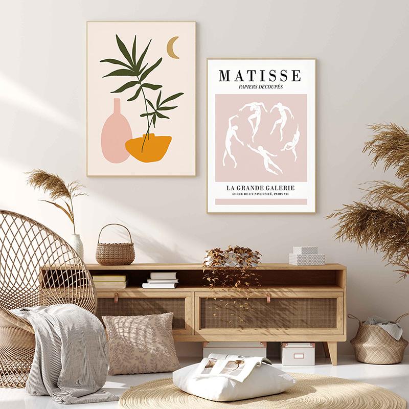 Matisse Pink Orange Wall Art Canvas Painting Boho Nordic Plants Leaves Posters and Prints For Living Room Home Decor