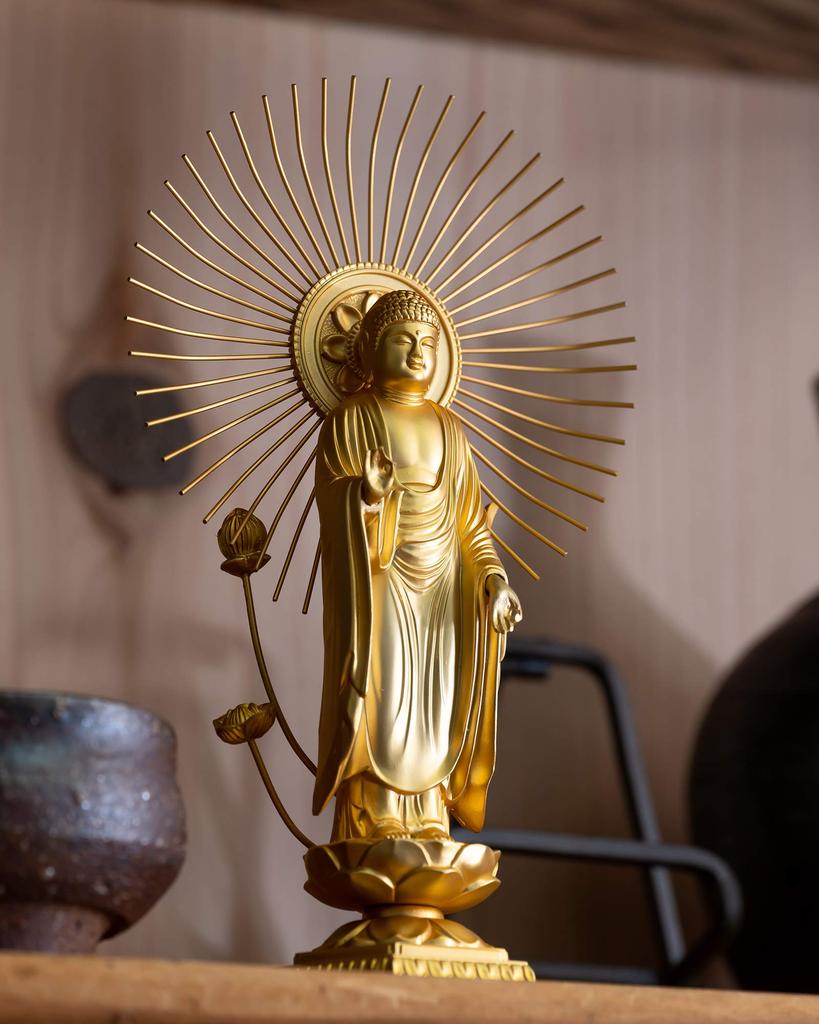 Amitabha Buddha Shuun Shinshu Otaniha Takaoka Bronzeware Buddha Statue, 15.7cm (gold Plated/24k Gold), Sculptor Makita, Model "Jodo (East)",