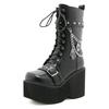 Gdgydh Plus Size 43 Spring Autumn Women Boots with Chain Wedges Platform Boots Punk Skull Goth INS Women Cosplay Shoes Combat Boots