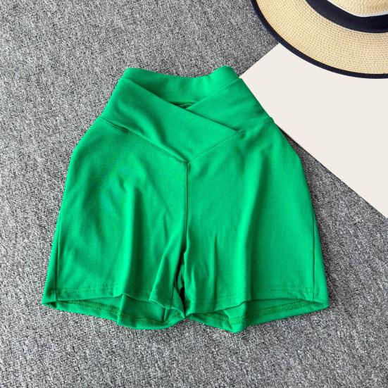 Women Shorts V-Shaped High Waist Design Pure Color Yoga Shorts Elastic Waistband Butt-Covering Summer Short