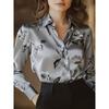 Plus Size Women's Satin Print Long Sleeve Shirt