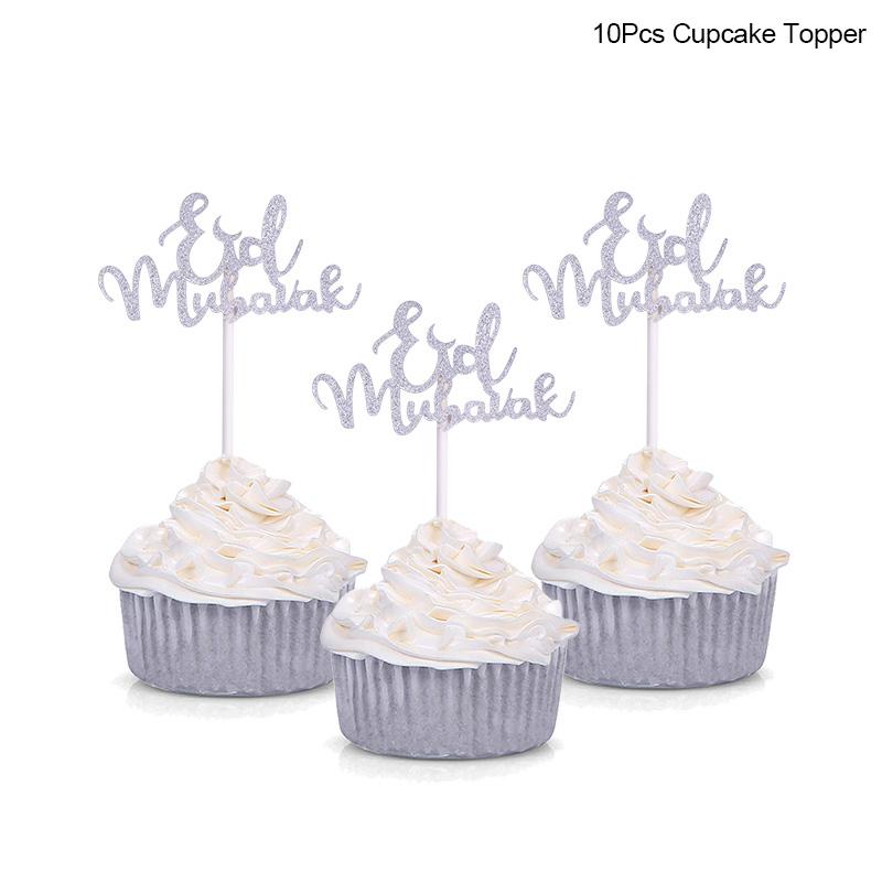 Golden Acrylic Eid Mubarak Cake Toppers Castle Moon CupCake Topper for Ramadan Mubarak Islamic Festival Party Cake Decorations
