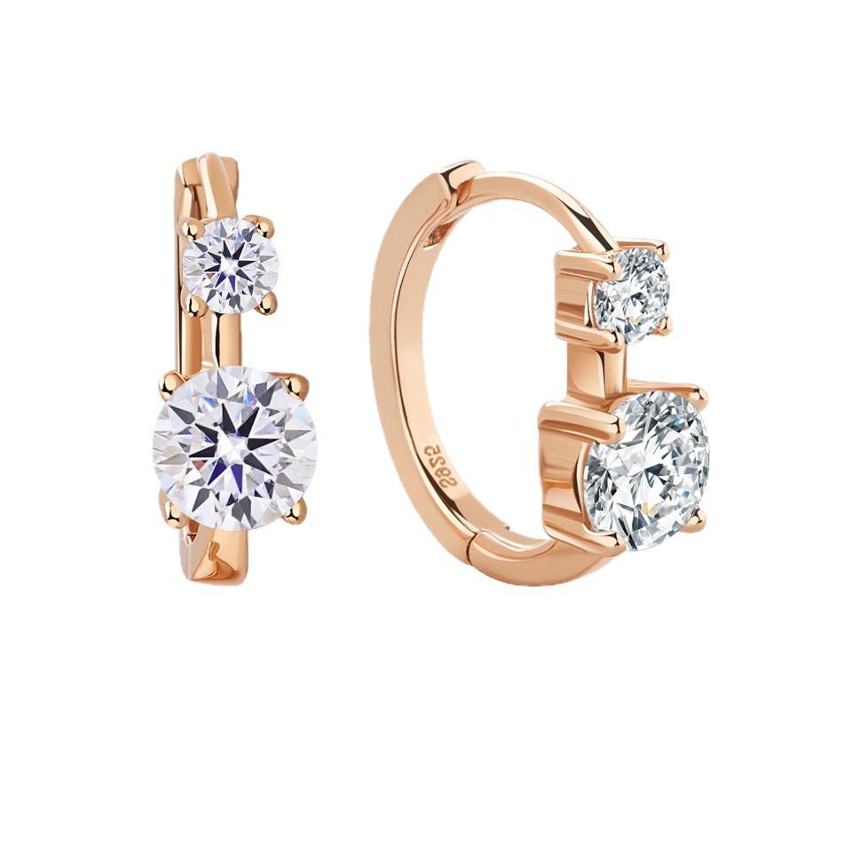 Genuine S925 Sterling Silver Double Diamond Moissanite Earrings Plated In 18K White Gold - Light Luxury Cold Style Hoops & Studs