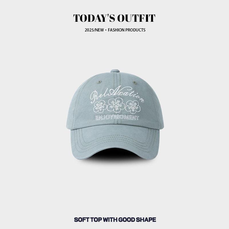 Neue Retro-Stickerei Blume Buchstabe Baseballkappe für Damen Frühling und Sommer Lässig Vielseitig Gesicht Zeigend Kleines Entlein Mütze für Herren gray