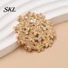 Decorative Brooch Accessory Flower Embellished Pin with Rhinestones, Floral Shape Badge Strong Buckle, Lapel for Coats Shirts Bags Metal