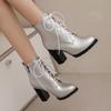 Women's Ankle Boots High Heels Fall Winter Platform Ladies Motorcycle Boots Thick Heels Lace-up Riding Boots Ladies Party Shoes