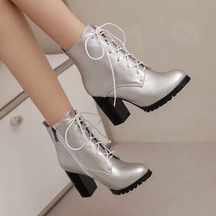Women's Ankle Boots High Heels Fall Winter Platform Ladies Motorcycle Boots Thick Heels Lace-up Riding Boots Ladies Party Shoes
