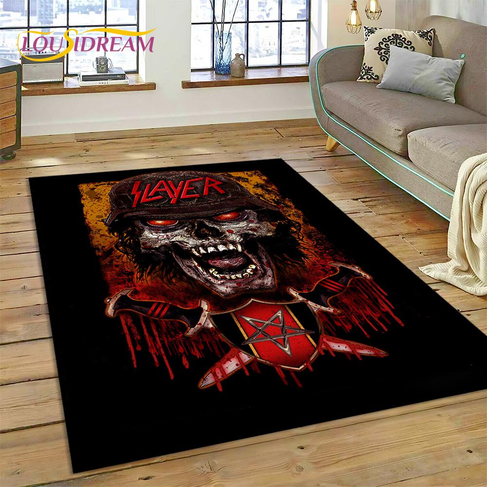 Tappeto Tappeto 3D Rock Slayer Heavy Metal Band per Soggiorno Camera da Letto Decorazione, Tappetino Antiscivolo Decorazione per Divano Zerbino Regali