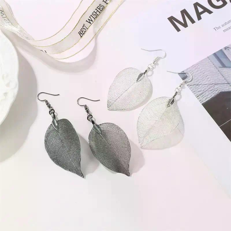 1pair Simple Fashion Leaf Pendant Earrings For Women Punk Elegant Wedding Jewelry Delicacy Ear Ornaments