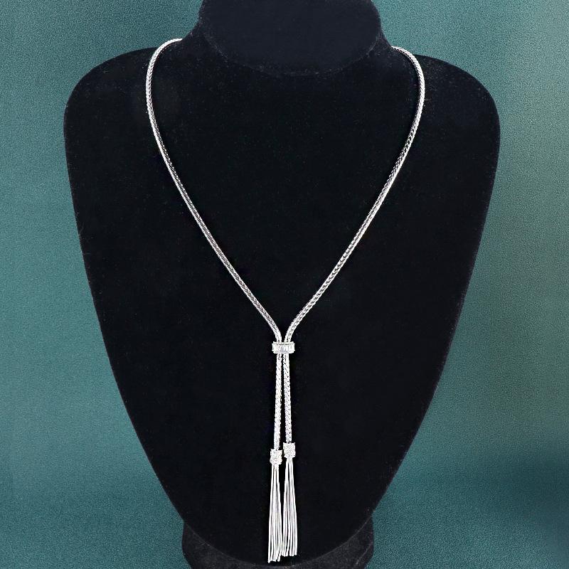 

Elegant Silver Tassel Pendant Necklace - Adjustable Long Clavicle Chain