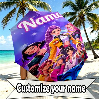 Custom Name Personalized KPop Hunters Print Umbrella, Auto Open Close, 8‑Rib Sturdy Frame, Commute Camping Hiking Use, Birthday Gift