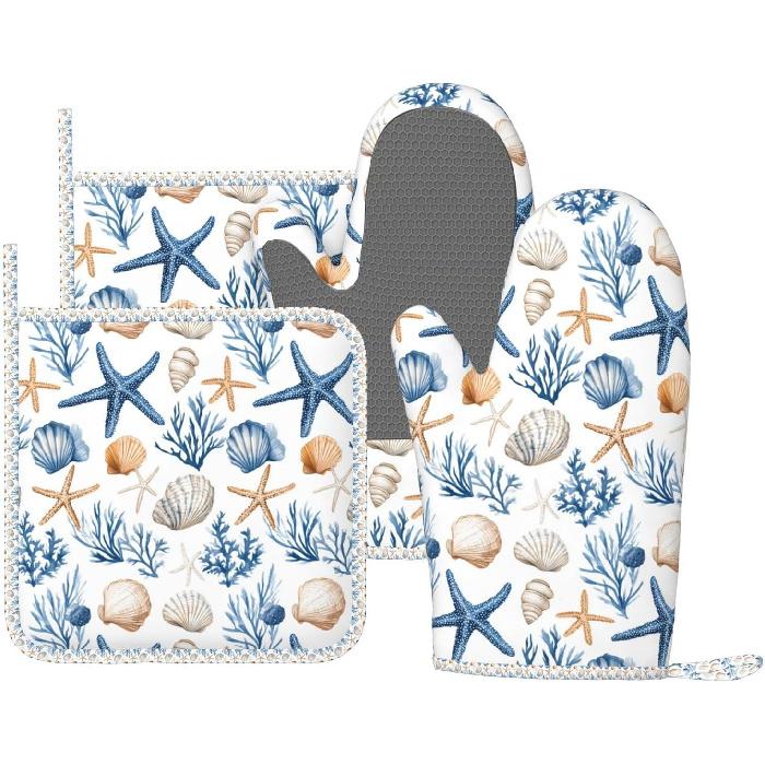 Oven Mitts Pot Holders Set Vintage Butterfly Moon Flower Silicone Kitchen Gloves Potholders Heat Resistant for Chef Baking Cooking Grilling BBQ 4