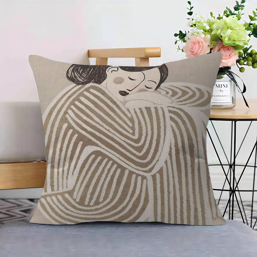 Abstract Line Geometry Curve Girl Pillow Anime Pillow Sofa Bed Head Pillow Cover Cushion Cover 45x45 Cm Fashion