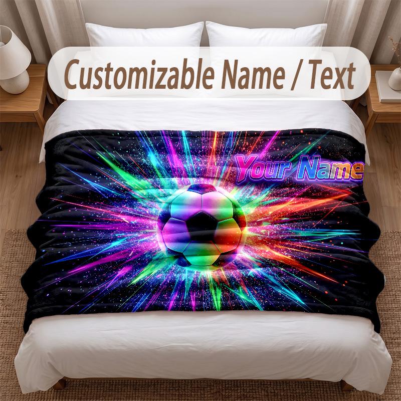Soccer Theme Soft Blanket Personalized Custom Name Text Print Warm Blanket Home Sofa Bedroom Decor