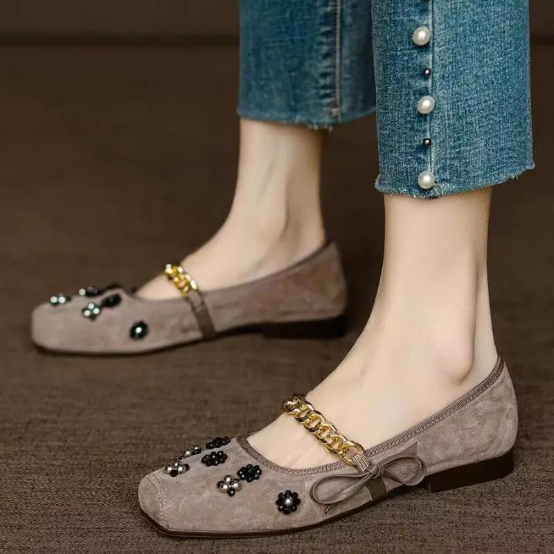 Rhinestone Women's Flat Mary Jane Shoes Square Toe Green Ladies Footwear Low Price 39 Summer 2025 High Quality Fashion Young Y2k