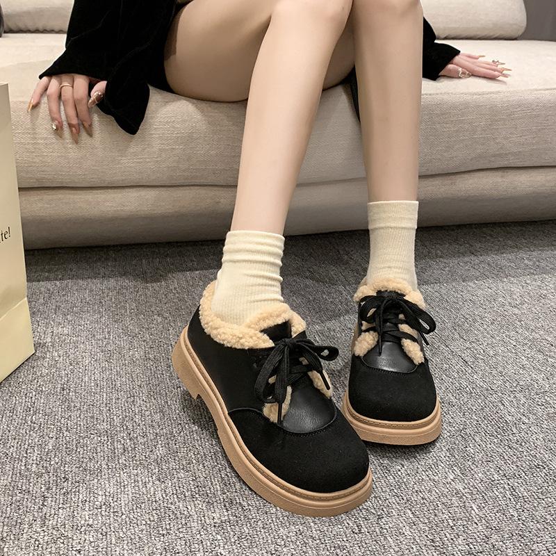 Fleece Casual Single Shoes Women's Autumn and Winter 2025 New Thick-soled Fluffy Shoes Wear Warm Cotton Shoes Muffin Single Shoes