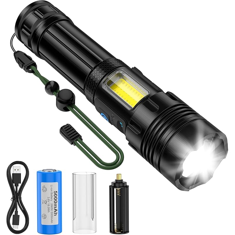 

flashlight powerful 9100lm[XHP160LED High brightness model] Type-C rechargeable [7 lighting modes & main 3+COB4] military strongest handy light