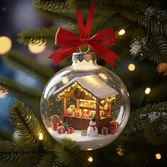 Juleanheng Scenekule Festlig Atmosfære Dekorasjon med Hus Inni Dekorativt Ornament