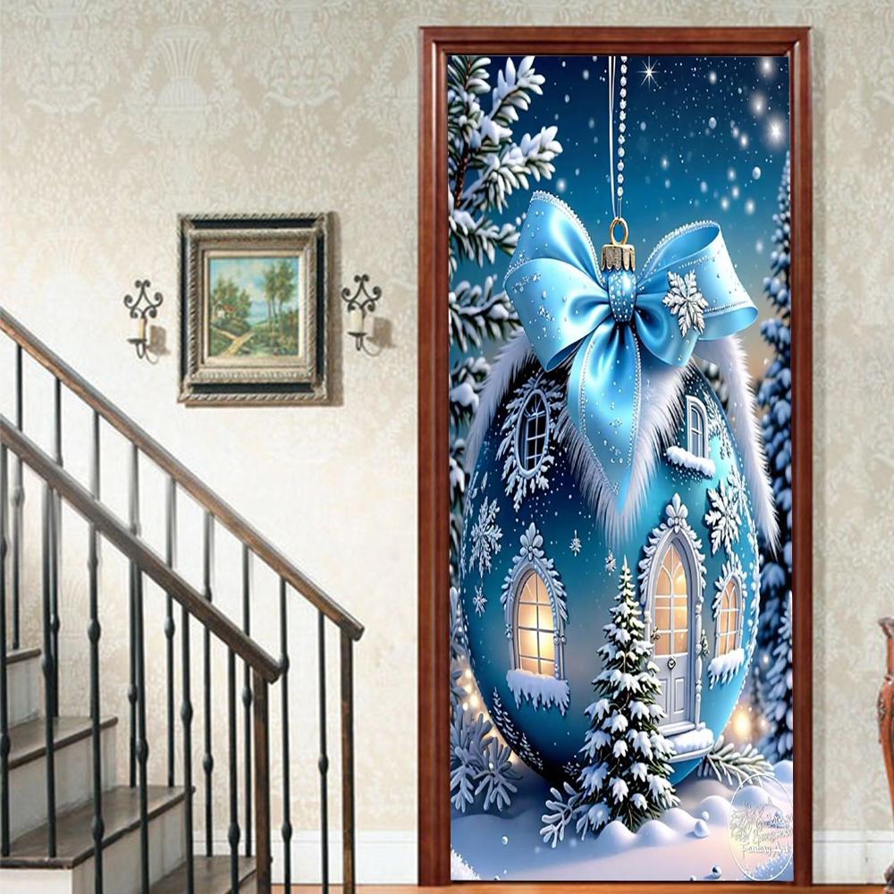 Christmas Tree PVC Self-Adhesive Waterproof Door Sticker Modern Simulation Door Mural Wallpaper Living Room Study Home Decor Art Door Poster