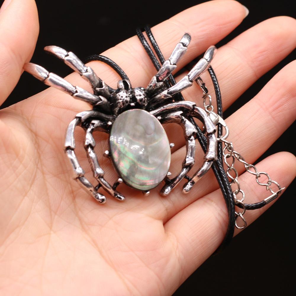 Natural Shell Alloy Necklace Spider-Shaped Brooch Pendant Charms For Elegant Women Love Romantic Gift