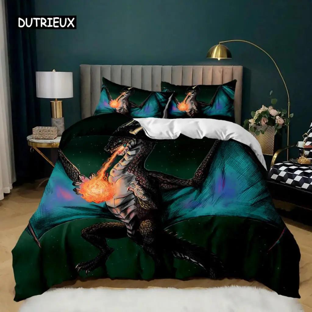 Drachen Bettbezug Set Japanischer Weißer Drache Tatsu Volk Edles Monster Einzelbettwäscheset Doppel Queen King Polyester Qulitbezug
