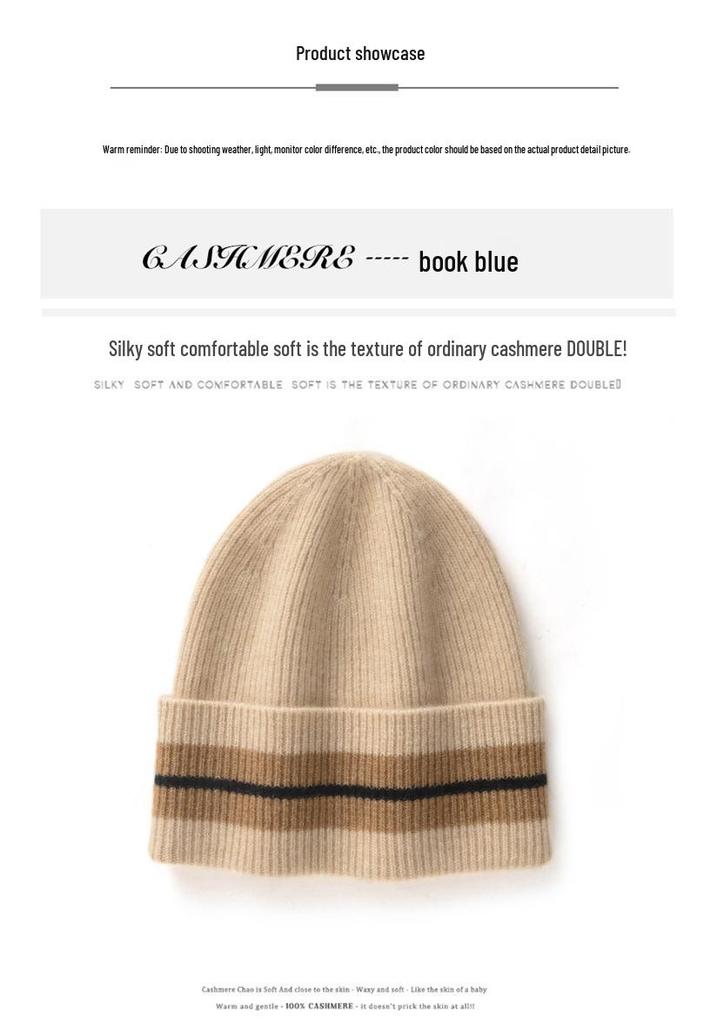 Unisex 100% Pure Cashmere Winter Beanie - Warm Knit European and American Style Slouch Hat
