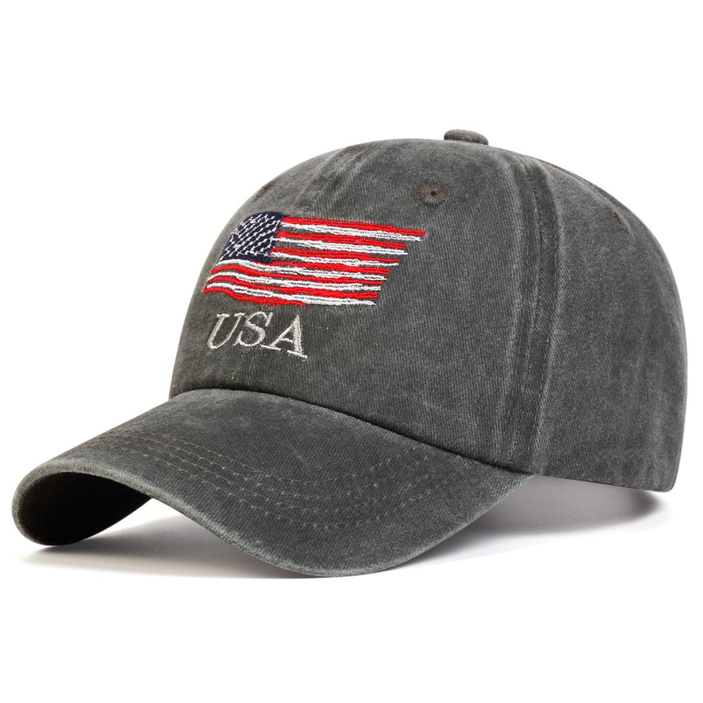 Broderad basebollkeps med amerikansk flagga, retro unisex, daglig casual hatt med böjd skärm, justerbar