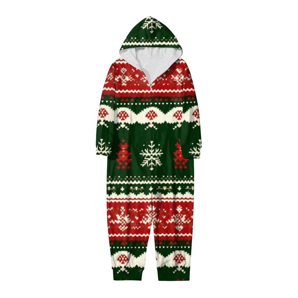 Christmas Print Family Matching Hooded Long Sleeved Zippered Jumpsuit Set