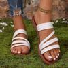 European and American large-size solid color 2025 summer new round head flat bottom fashion casual outer wear one-character sandals women