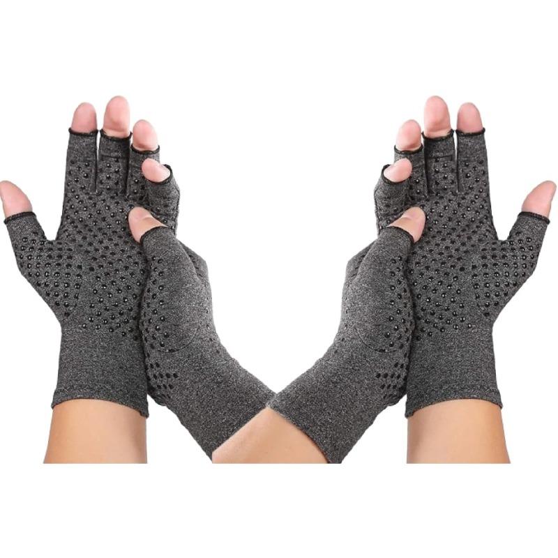 A  Pair of Fingerless Compression Arthritis Gloves for Men and Women, Pressure Gloves with Silicone Dots for Support and Warmth, Relieves Pain