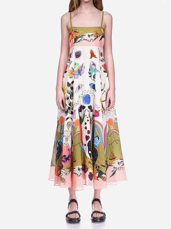 2026 Modern Style Women's Sleeveless High-Waisted Printed Camisole Dress - Casual and Commute Wear