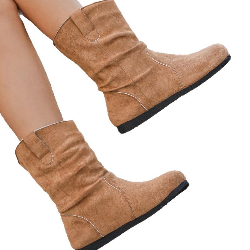 Toamnă și Iarnă Cizme Noi de Dama Retro cu Talpă Joasă Mărimi Mari Cizme Martin cu Talpă Joasă pentru Femei Cizme Medii Pantofi de Damă cu Vârf Rotund din Piele Suedeză