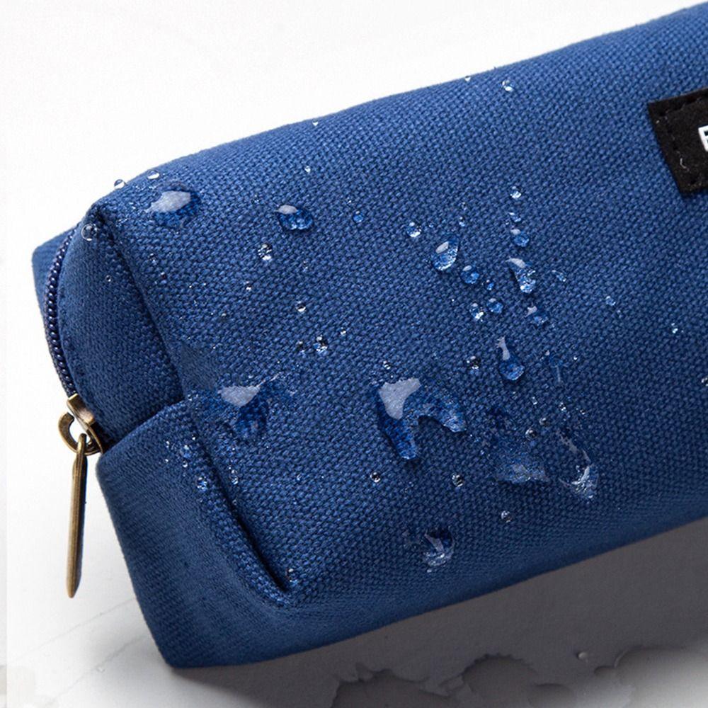 Pure Color Zipper Canvas Stationery Holder Box Pen Bag Pencil Pouch Pen Case