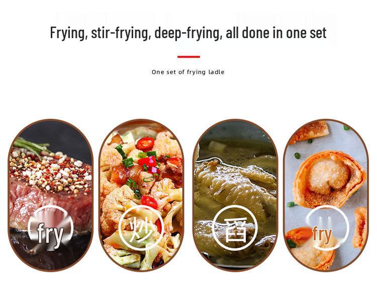 Stainless Steel Kitchen Utensil Set: Spatula, Frying Shovel, Soup Ladle & Slotted Spoon with Anti-Scald Wooden Handles.