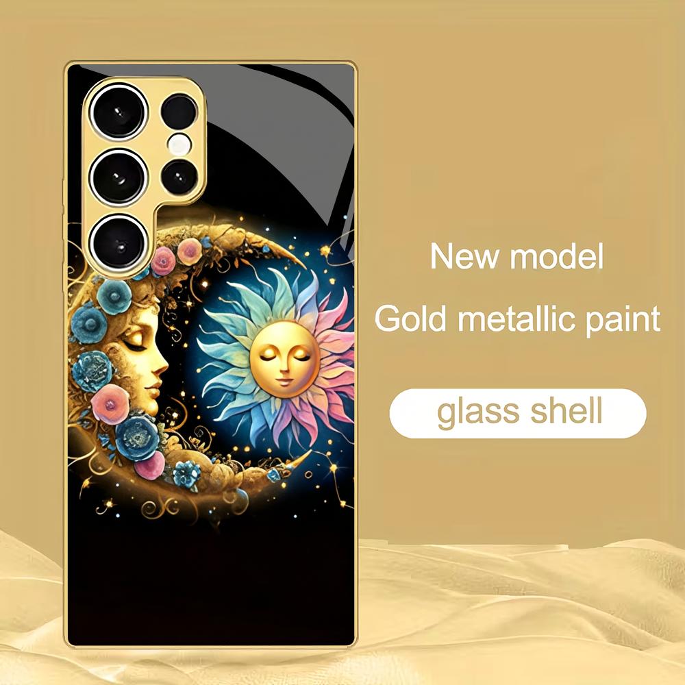Star Moon Metallic Glass Phone Case Suitable for Samsung Galaxy S26 S25 S24 S22 S21 S20 FE/Ultra/Plus Anti Drop Rear Cover