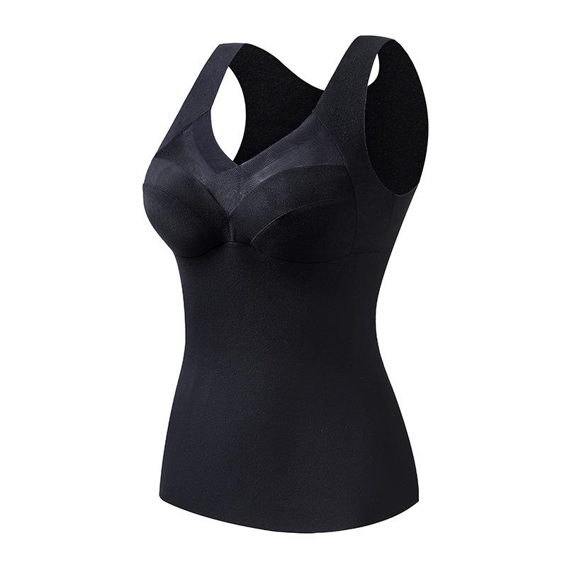 Autumn/Winter Seamless Velvet Vest with Built-in Bra Pads, Slimming Base Layer, Double-Brushed for Warmth.