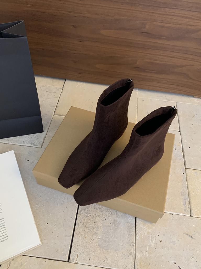 fashion Square Toe Women Ankle Boots Shallow Slip On Flat Heeled Black Brown Leopard 2024 New Arrivals Party Pumps Shoes Woman Size 39