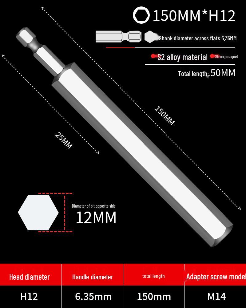 Hexagonal Driver Bit Extension for Screwdriver and Drill