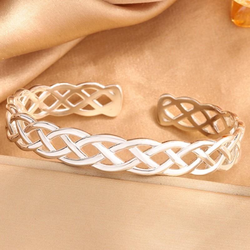 PANJBJ 925 Sterling Silver Crossing Bracelet for Women Versatile Retro Trend Hollow Out Weave Punk Jewelry Gift Dropshipping